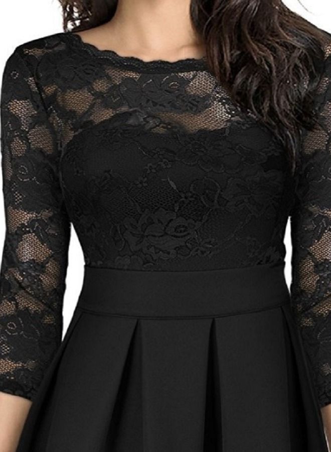 Women's Vintage Lace Evening Dress Black  - Image 3