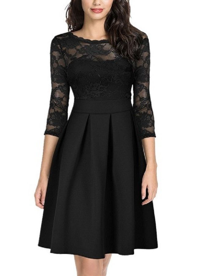 Women's Vintage Lace Evening Dress Black  - Image 1