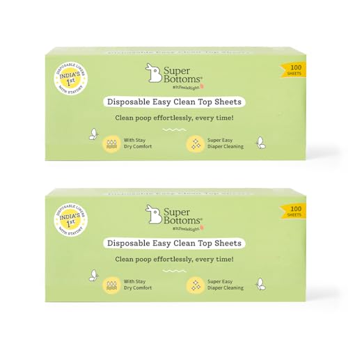 superbottoms Disposable Easy Clean Top Sheets l Easy To Dispose l Compatible With Cloth Diaper, Langot & Padded Underwear l Hypoallergenic, Skin-Friendly|(100 Per Pack) Pack of 2 - Image 1