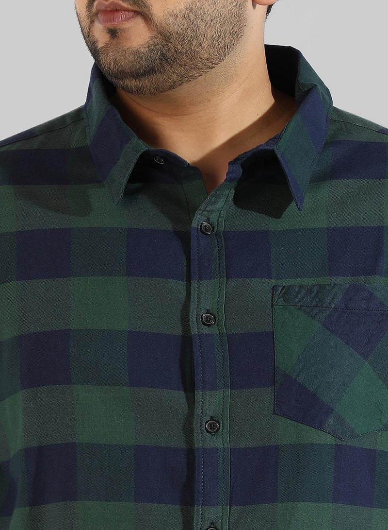 Men's Green Checkered Regular Fit Casual Shirt