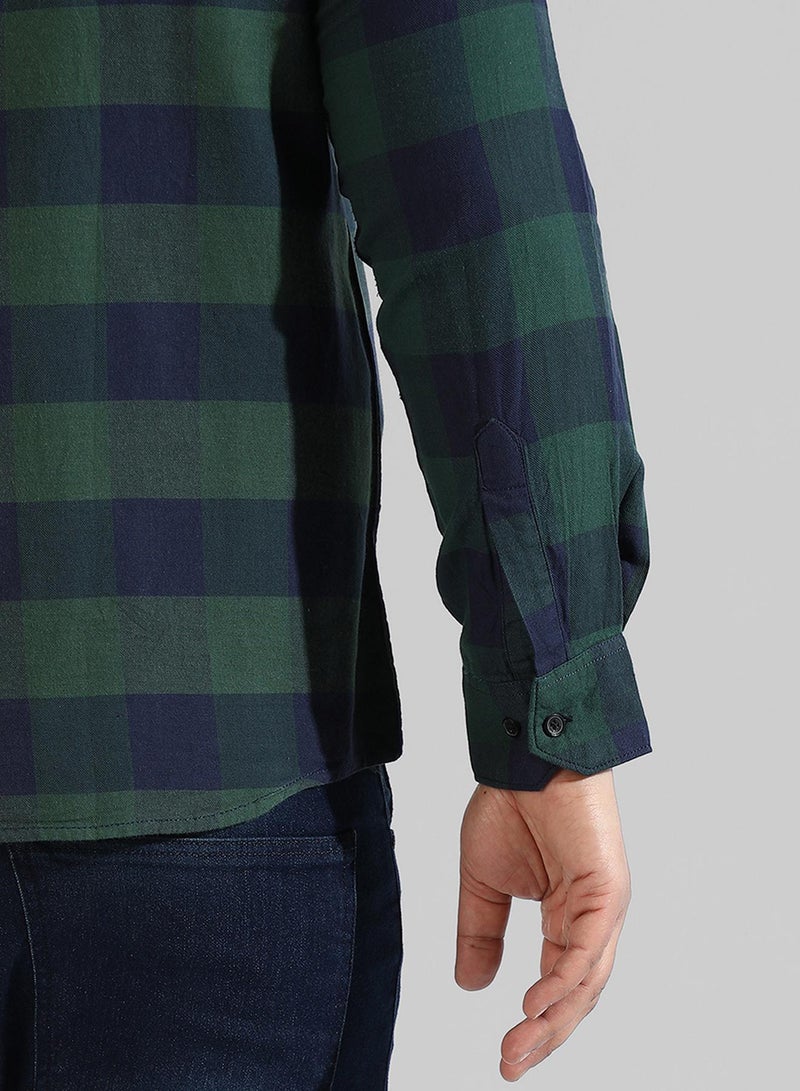 Men's Green Checkered Regular Fit Casual Shirt