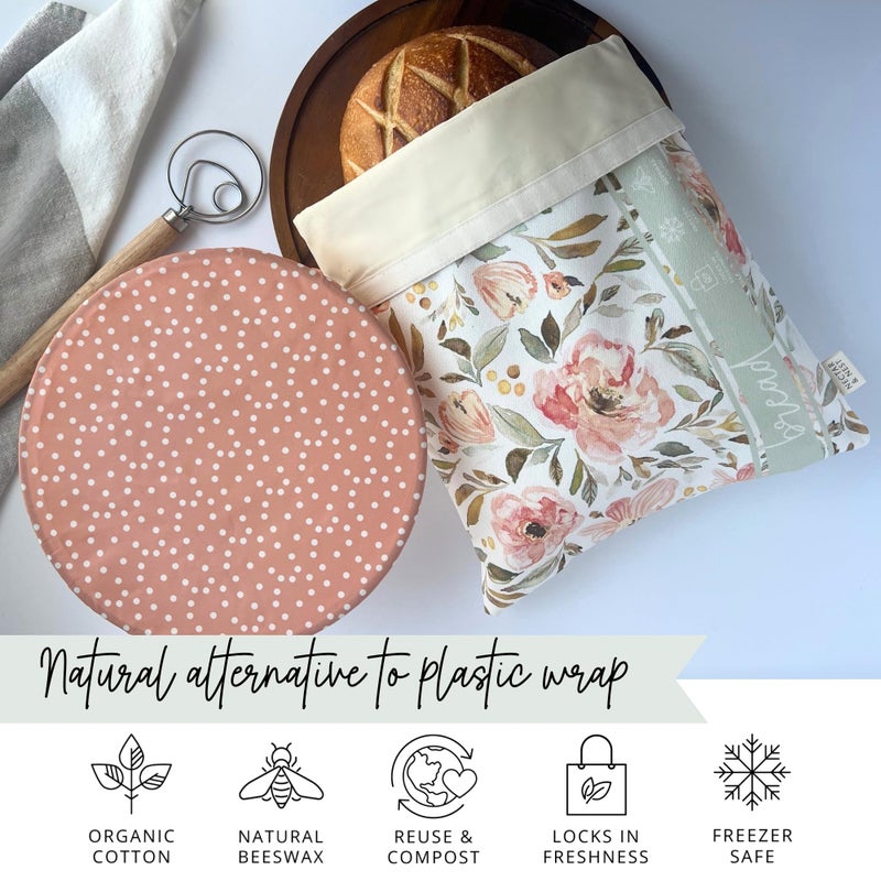 Nectar & Nest مجموعة خباز الخبز من نكتار ونيست، أكياس خبز شمع النحل القابلة لإعادة الاستخدام للخبز المنزلي، كيس العجين المخمر، غطاء وعاء شمع النحل من القطن العضوي، سلسلة الفنانين المحدودة - Image 5
