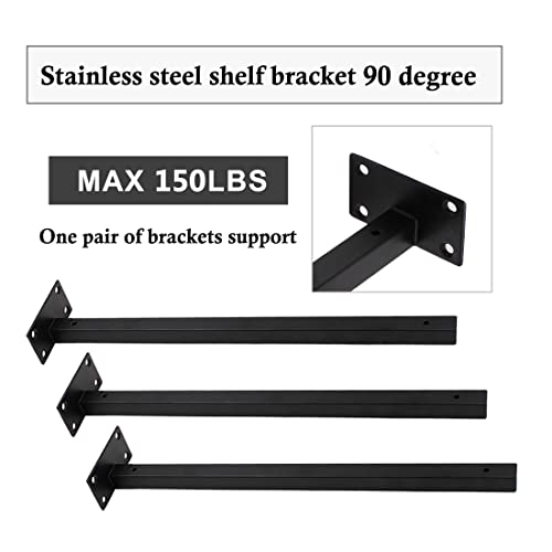 Luomorgo 4 Pcs 16" Floating Shelf Bracket Stainless Steel Heavy Duty Black Shelf Brackets Blind Shelf Supports Hidden Brackets for Floating Wood Shelves - Screws and Wall Plugs Included - Image 3