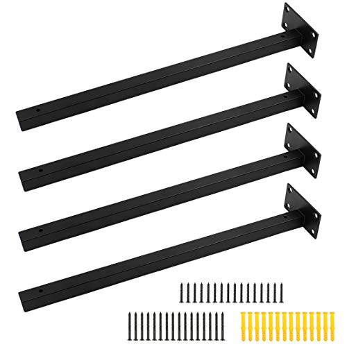 Luomorgo 4 Pcs 16" Floating Shelf Bracket Stainless Steel Heavy Duty Black Shelf Brackets Blind Shelf Supports Hidden Brackets for Floating Wood Shelves - Screws and Wall Plugs Included - Image 1