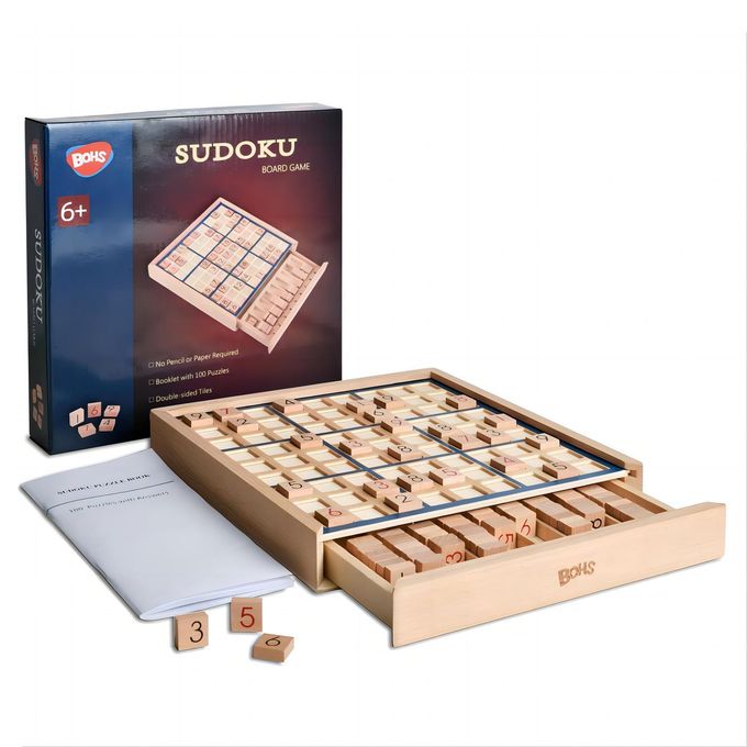BOHS Wooden Sudoku Board Game with Drawer with Book of 100 Sudoku Puzzles for Adults Brain Teaser Desktop Toys - Image 1