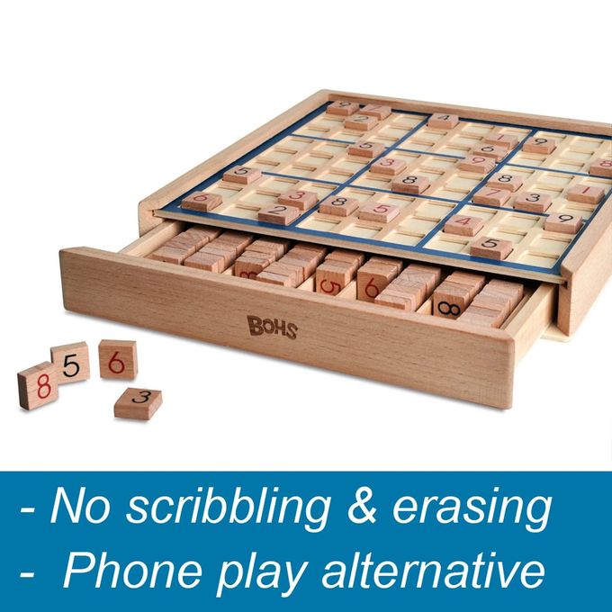 BOHS Wooden Sudoku Board Game with Drawer with Book of 100 Sudoku Puzzles for Adults Brain Teaser Desktop Toys - Image 3