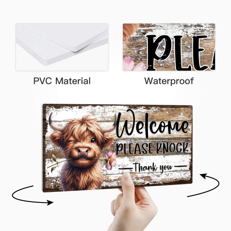Putuo Decor Cute Highland Cow "Please Knock" & "Do Not Disturb" Reversible Door Sign Fun Rustic PVC Door Decoration for Kidsâ€™ Rooms, Offices, Nurseries, Bedroom, Meeting Room - Image 3
