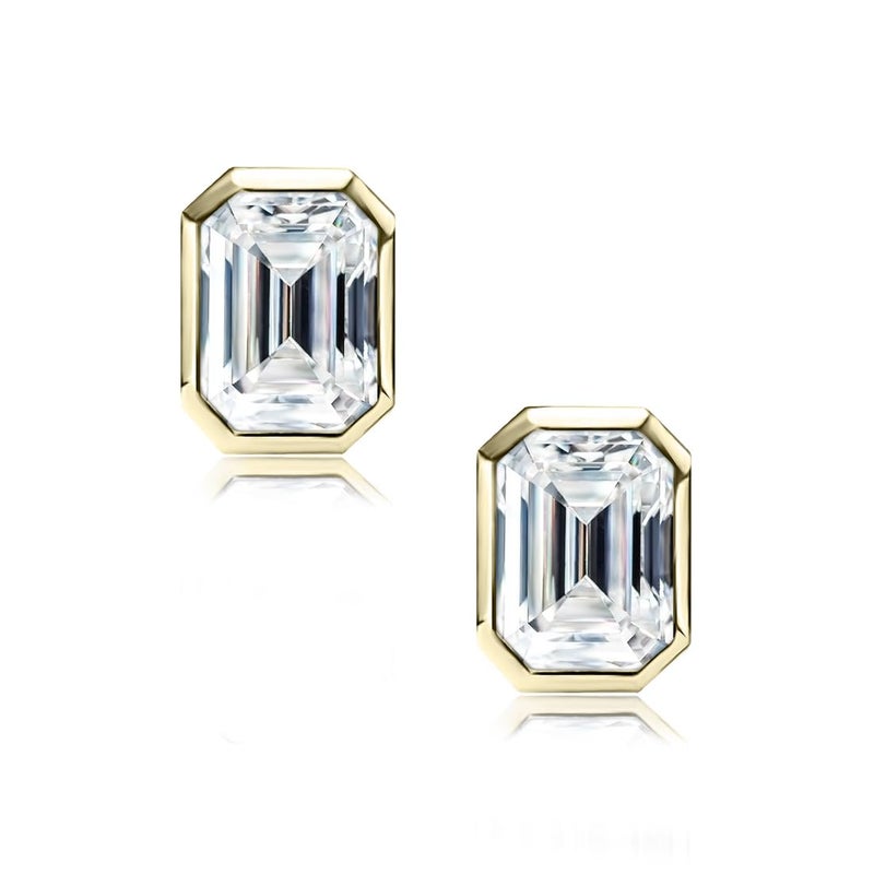 Raneecoco 4.0ct Total Emerald Cut Cubic Zirconia CZ Earrings Stud / 18K Yellow Gold Plated Sterling Silver - Image 1