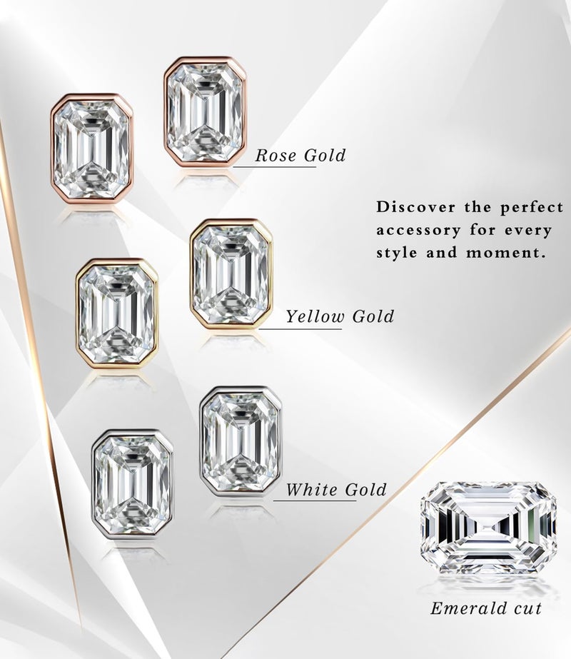 Raneecoco 4.0ct Total Emerald Cut Cubic Zirconia CZ Earrings Stud / 18K Yellow Gold Plated Sterling Silver - Image 5