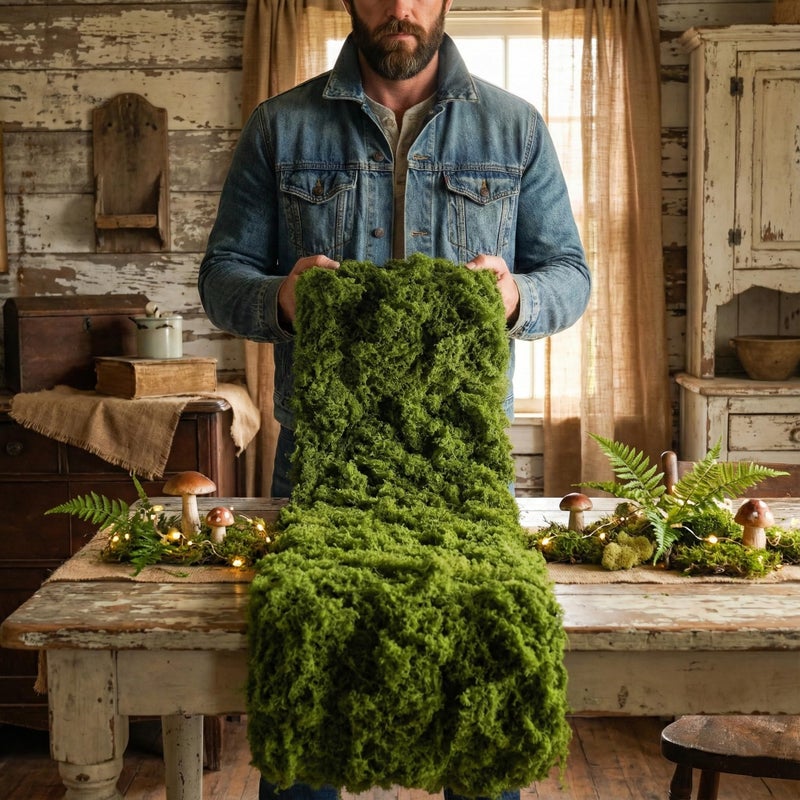 BYHER Fake Moss Mat Artificial Moss Roll - 12" x 71"Cloud Soft Feel Moss Table Runner for Decor, Faux Grass Mat for Crafts, DIY Fairy Garden, Wedding & Party Decorations (Realistic Green: 30x180cm) - Image 2
