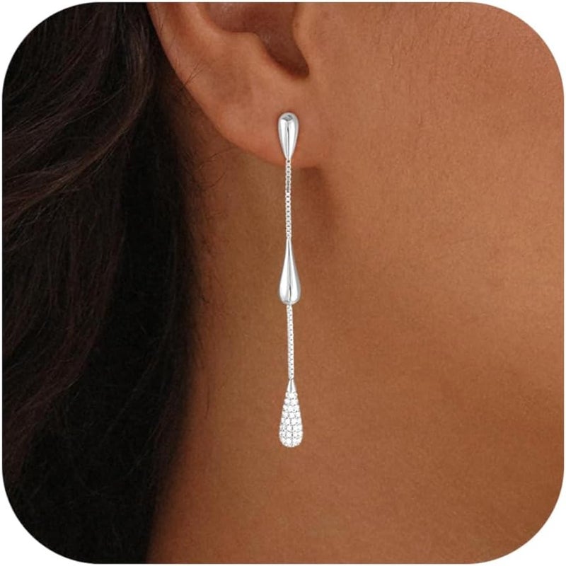 Fglqfam Dangle Earrings for Women, 14K Gold Plated CZ Huggie Drop Earrings - Image 1