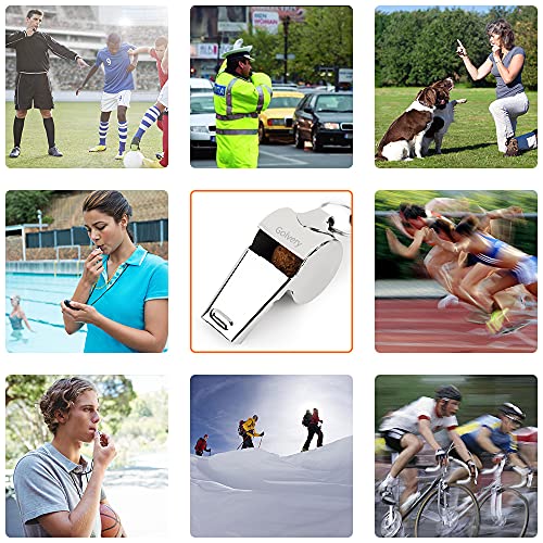 Golvery Metal Referee, Coach Whistle - Stainless Steel - Extra Loud Whistle with Lanyard for School Sports, Soccer, Football, Basketball and Lifeguard Protection etc (Silver-2pcs) - Image 3
