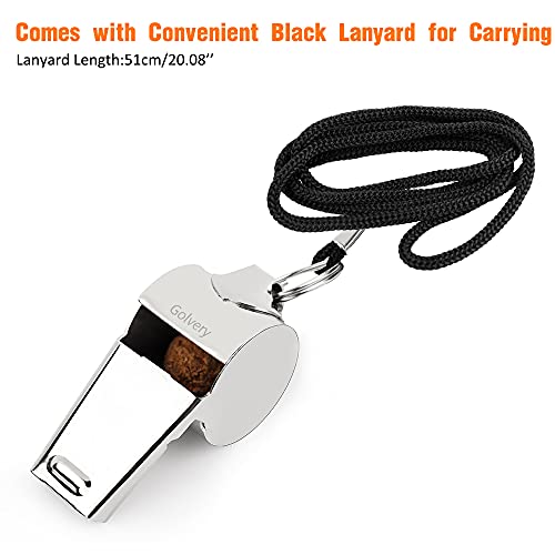 Golvery Metal Referee, Coach Whistle - Stainless Steel - Extra Loud Whistle with Lanyard for School Sports, Soccer, Football, Basketball and Lifeguard Protection etc (Silver-2pcs) - Image 5