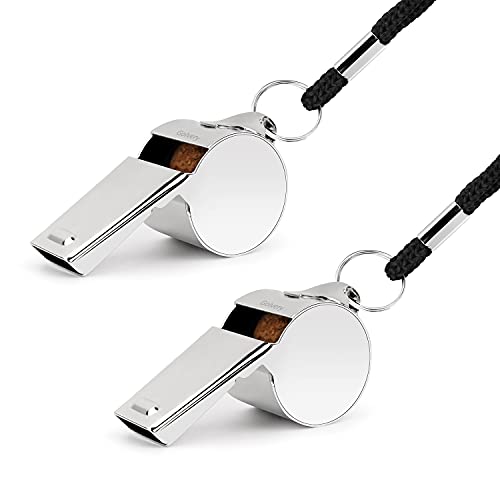 Golvery Metal Referee, Coach Whistle - Stainless Steel - Extra Loud Whistle with Lanyard for School Sports, Soccer, Football, Basketball and Lifeguard Protection etc (Silver-2pcs) - Image 1