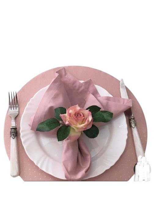 AGAAS ENTERPRISES AGAAS ENTERPRISES Elegant Table Setting with Pink Dotted Charger Plate Cloth Napkin and Rose Decor Dining Set of 6  - Image 1