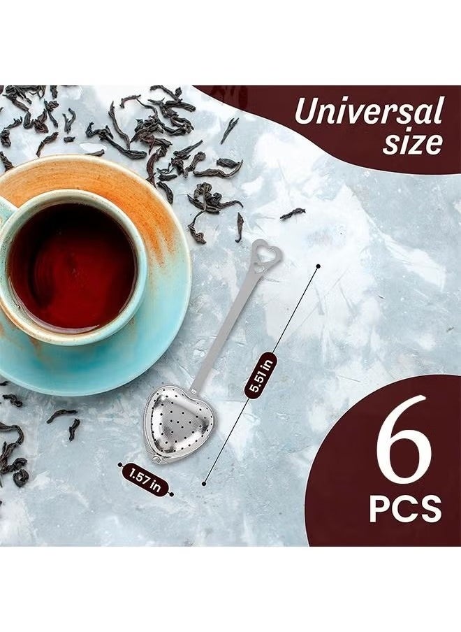 Generic - 6 Pcs Heart Shape Tea Strainers, Stainless Steel Reusable Interval Diffuser, Tea Infusers Loose Tea Strainer (Silver) - Image 1