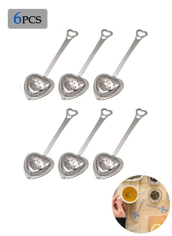 Generic - 6 Pcs Heart Shape Tea Strainers, Stainless Steel Reusable Interval Diffuser, Tea Infusers Loose Tea Strainer (Silver) - Image 1