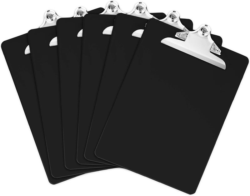 Office Solutions Direct Black Plastic Clipboards (Set of 6) Multipack - 12.5x9 Inch Black Clipboard with 100 Sheets Holding Capacity Butterfly Clip | Colored Acrylic Clip Boards in Bulk | Office, Classroom, School Supplies - Image 1