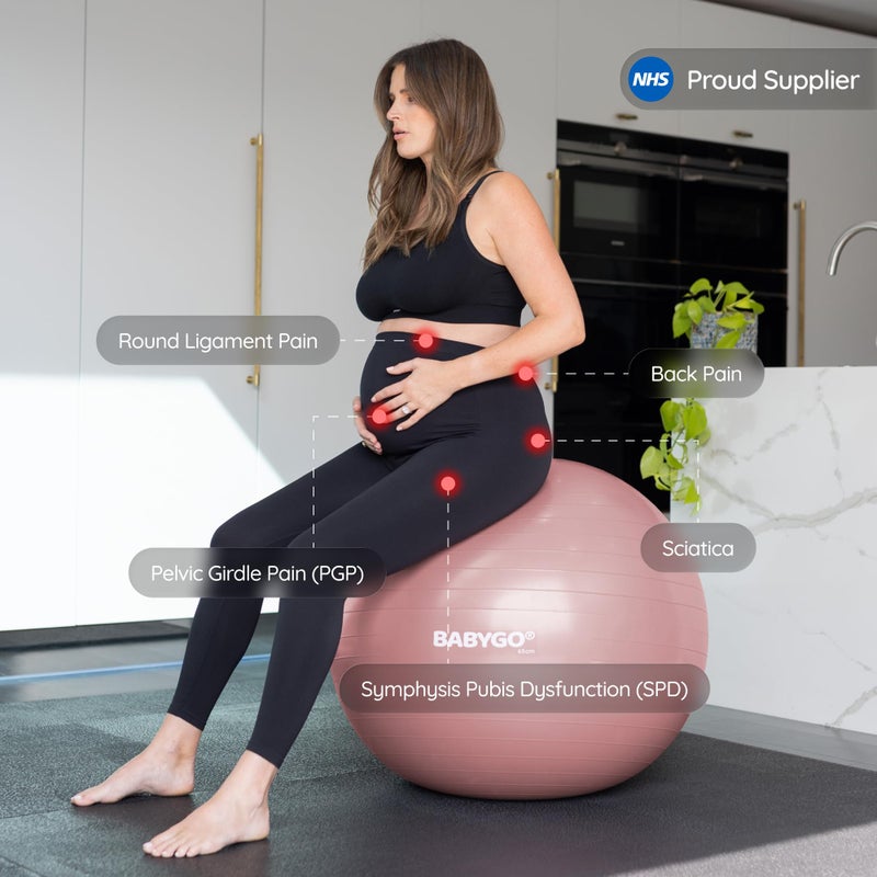BABYGO Birthing Ball - Pregnancy Yoga Labor & Exercise Ball & Book Set Trimester Targeting, Maternity Physio, Birth & Recovery Plan Included Anti Burst Eco Friendly (Rosewood, 65cm) - Image 3