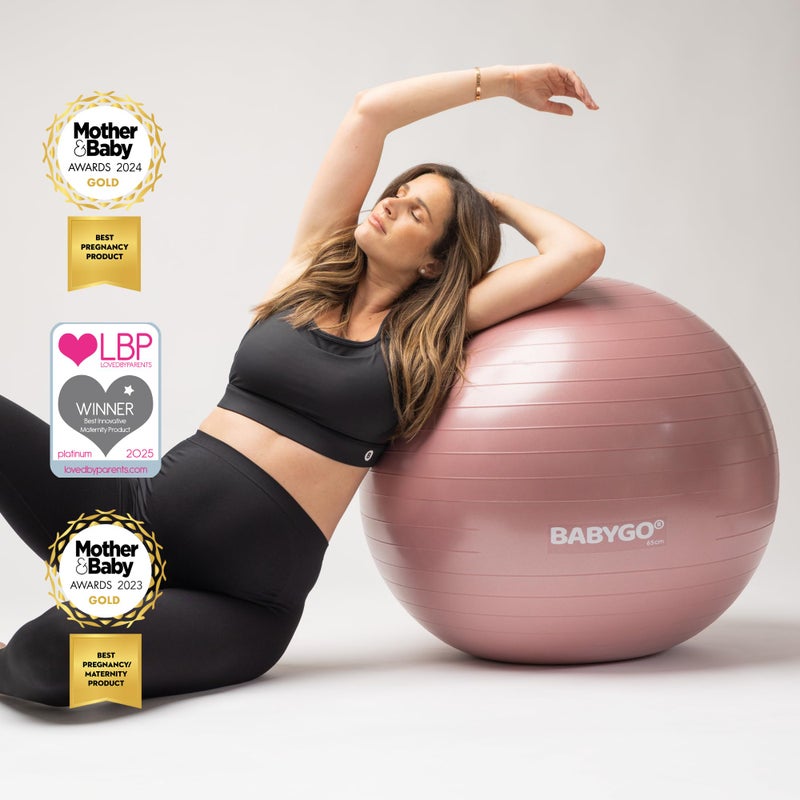 BABYGO Birthing Ball - Pregnancy Yoga Labor & Exercise Ball & Book Set Trimester Targeting, Maternity Physio, Birth & Recovery Plan Included Anti Burst Eco Friendly (Rosewood, 65cm) - Image 5