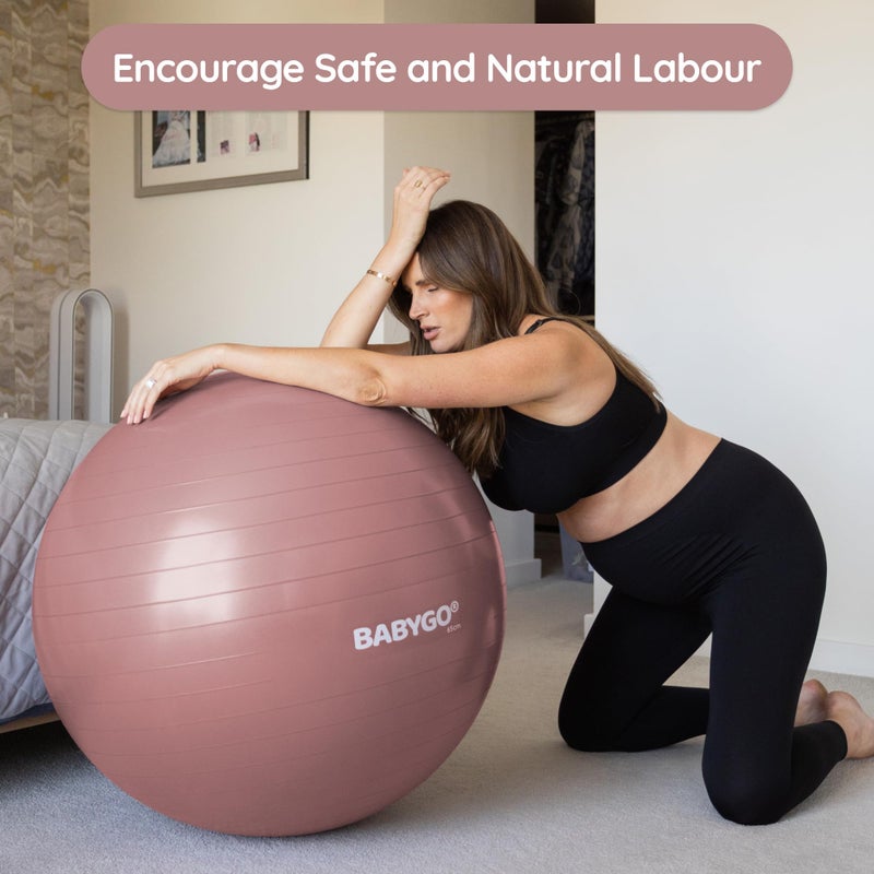 BABYGO Birthing Ball - Pregnancy Yoga Labor & Exercise Ball & Book Set Trimester Targeting, Maternity Physio, Birth & Recovery Plan Included Anti Burst Eco Friendly (Rosewood, 65cm) - Image 2