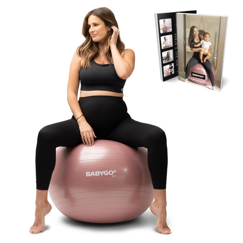 BABYGO Birthing Ball - Pregnancy Yoga Labor & Exercise Ball & Book Set Trimester Targeting, Maternity Physio, Birth & Recovery Plan Included Anti Burst Eco Friendly (Rosewood, 65cm) - Image 1