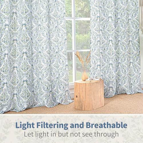 BGment Boho Curtains for Bedroom - Linen Leaf Paisley Floral Pattern Light Filtering Grommet Window Semi Sheer Drapes for Farmhouse, 2 Panels, 52 x 63 Inch, Blue - Image 5