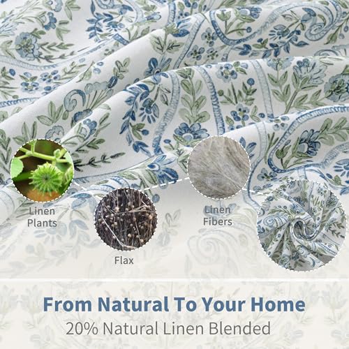 BGment Boho Curtains for Bedroom - Linen Leaf Paisley Floral Pattern Light Filtering Grommet Window Semi Sheer Drapes for Farmhouse, 2 Panels, 52 x 63 Inch, Blue - Image 3
