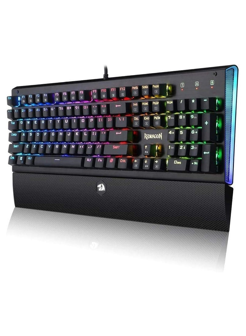 Redragon K569 Aryaman Mechanical Gaming Keyboard – RGB Backlit, Blue Switches, Full-Size, Metal Panel, Detachable Wrist Rest, Anti-Ghosting, for PC & Laptop - Image 1