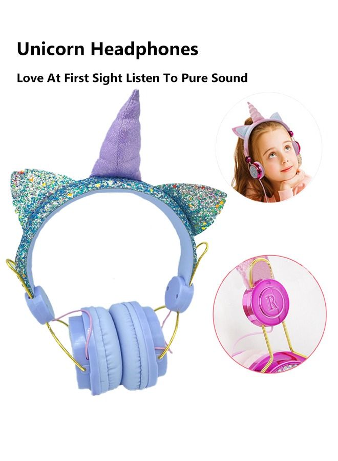 KASTWAVE Unicorn Children'S Earphone Suitable For Girls, Children, And Teenagers,Kids Wired Earphones Come With An Adjustable Headband, 3.5mm Jack, And No Tangled Cord,Come With A Microphone(Purple) - Image 1