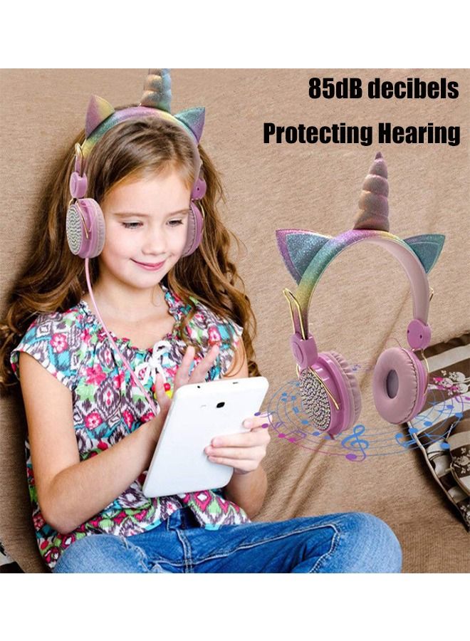 KASTWAVE Unicorn Children'S Earphone Suitable For Girls, Children, And Teenagers,Kids Wired Earphones Come With An Adjustable Headband, 3.5mm Jack, And No Tangled Cord,Come With A Microphone(Purple) - Image 5