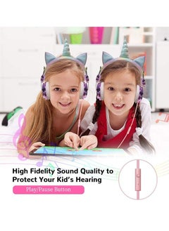 KASTWAVE Unicorn Children'S Earphone Suitable For Girls, Children, And Teenagers,Kids Wired Earphones Come With An Adjustable Headband, 3.5mm Jack, And No Tangled Cord,Come With A Microphone(Purple)  - Image 4