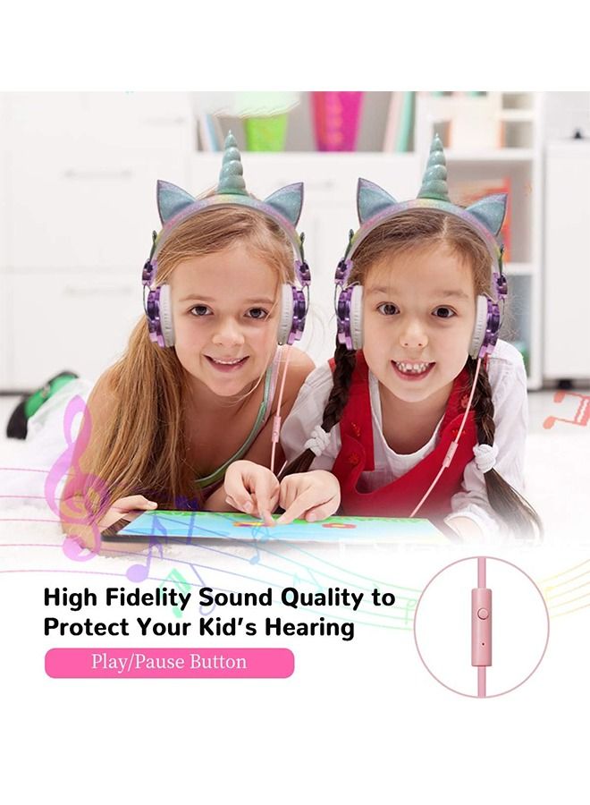 KASTWAVE Unicorn Children'S Earphone Suitable For Girls, Children, And Teenagers,Kids Wired Earphones Come With An Adjustable Headband, 3.5mm Jack, And No Tangled Cord,Come With A Microphone(Purple) - Image 4