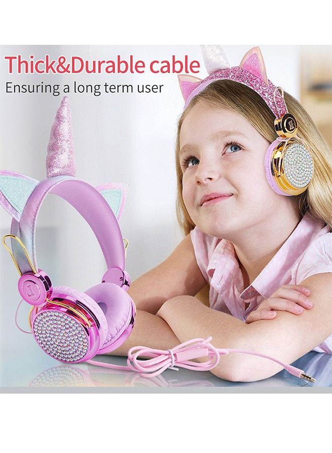 KASTWAVE Unicorn Children'S Earphone Suitable For Girls, Children, And Teenagers,Kids Wired Earphones Come With An Adjustable Headband, 3.5mm Jack, And No Tangled Cord,Come With A Microphone(Purple) - Image 2