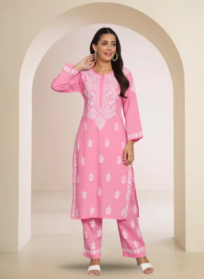Alaya Women Hand Embroidered Chikankari Cotton Kurta Set-AL3674KS