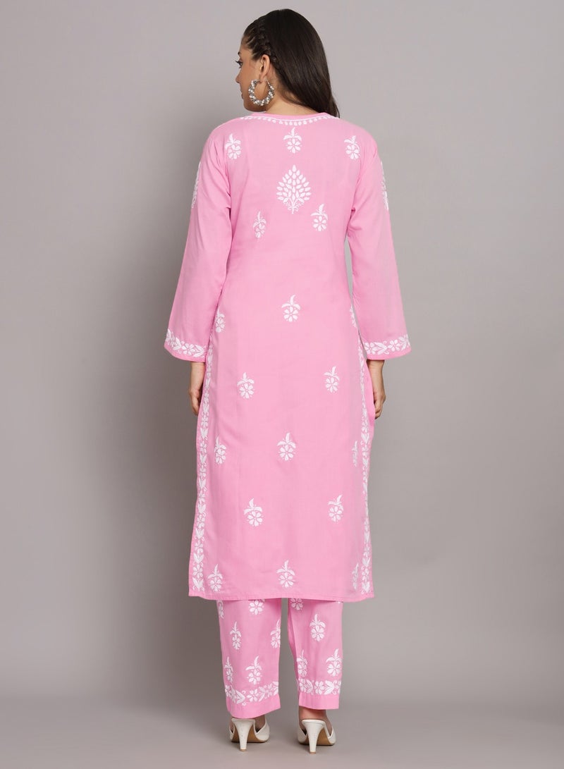 Alaya Women Hand Embroidered Chikankari Cotton Kurta Set-AL3674KS  - Image 2