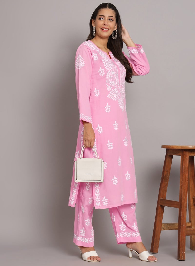 Alaya Women Hand Embroidered Chikankari Cotton Kurta Set-AL3674KS  - Image 4