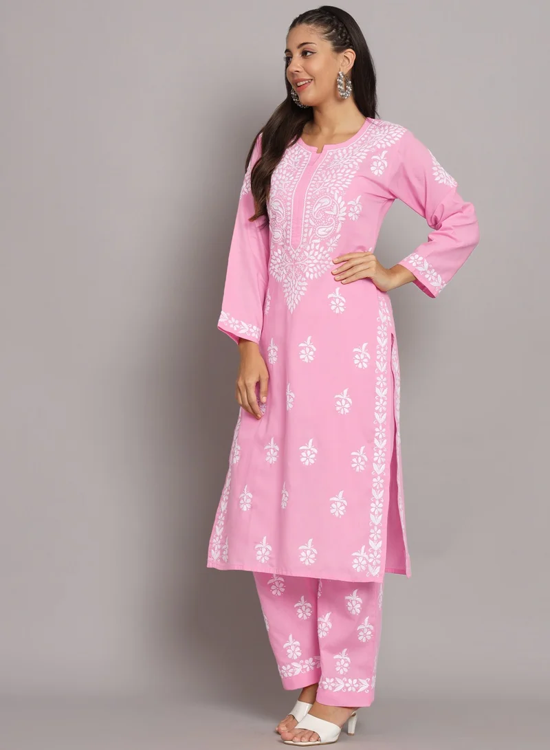 Alaya Women Hand Embroidered Chikankari Cotton Kurta Set-AL3674KS