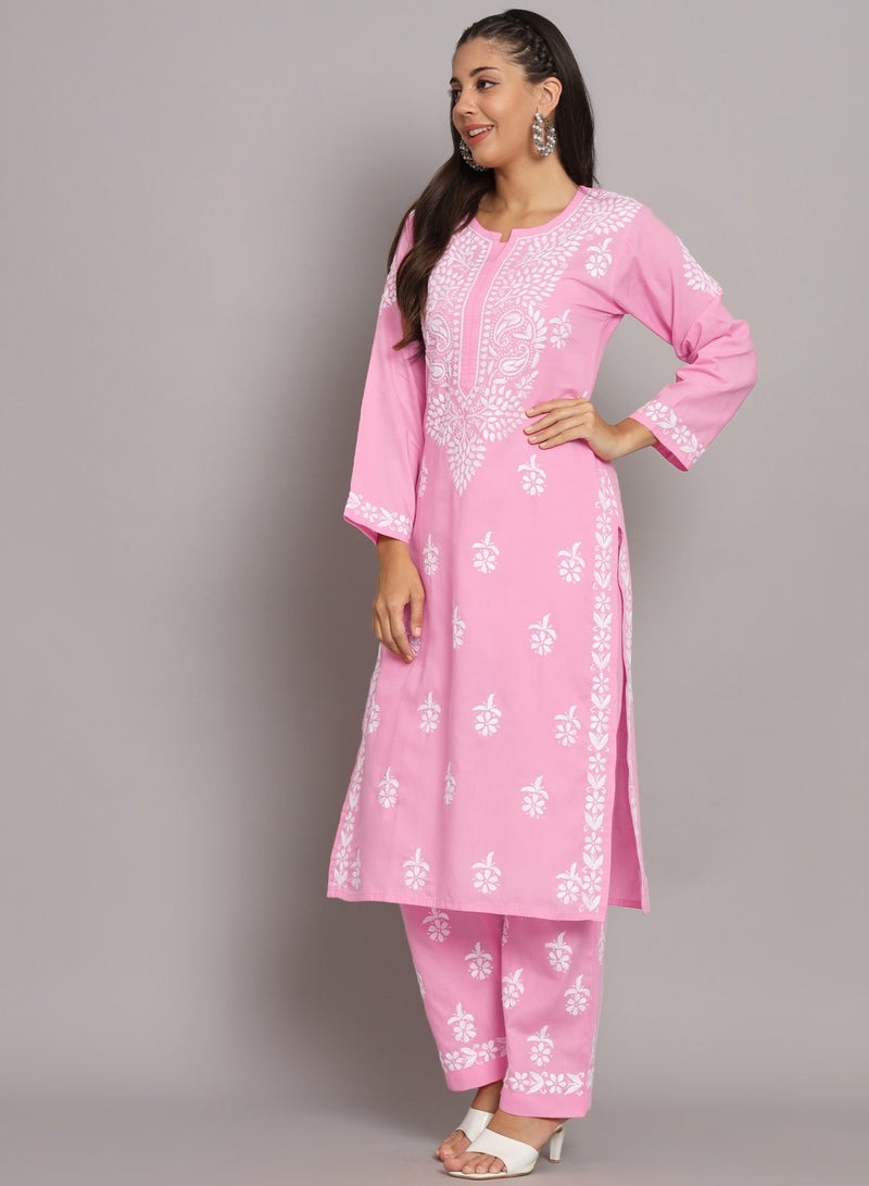 Alaya Women Hand Embroidered Chikankari Cotton Kurta Set-AL3674KS  - Image 5