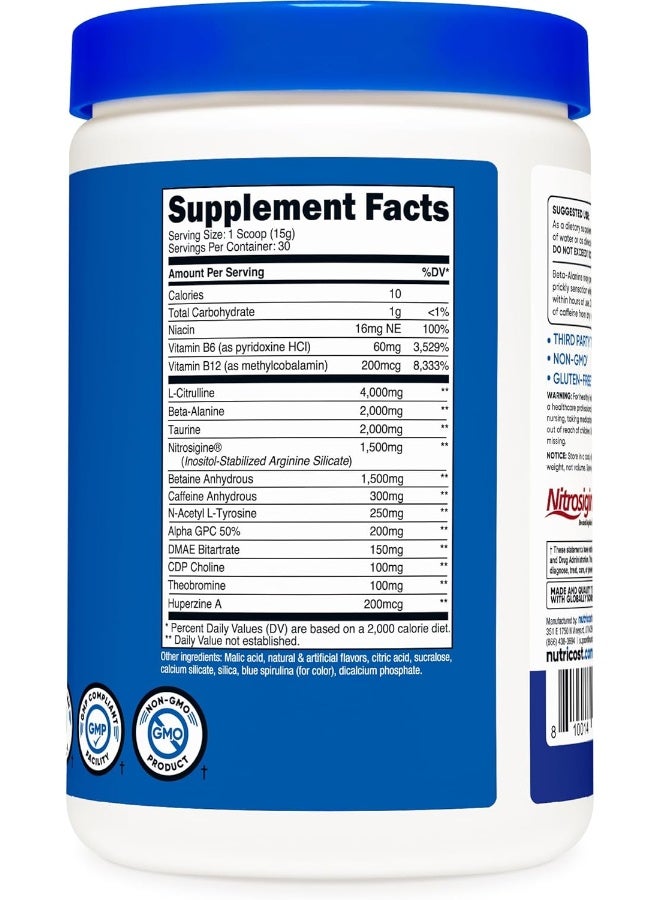 Nutricost Pre-Workout Complex Powder Blue Raspberry (30 Serv) - Image 5