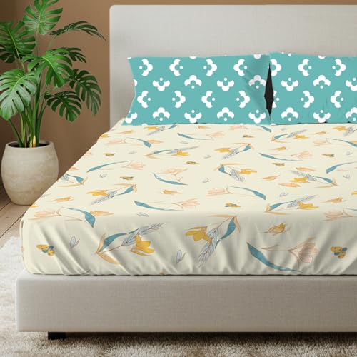 Urban Space 144 TC Divine 100% Cotton Bedsheet for Double Bed with 2 Pillow Covers, Queen Bedsheet (Size 90 x 100 inches, Sprinkle Buttercream, Double) - Image 1