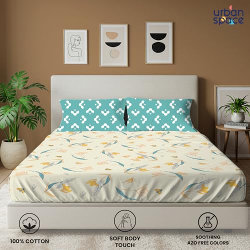 Urban Space 144 TC Divine 100% Cotton Bedsheet for Double Bed with 2 Pillow Covers, Queen Bedsheet (Size 90 x 100 inches, Sprinkle Buttercream, Double) - Image 2