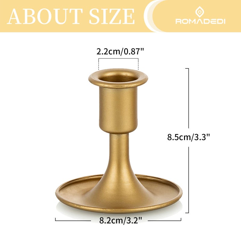 Romadedi Candlestick Holders Taper Candle Holders, Romadedi Gold Candle Stick Candle Holder for Table Centerpiece, Wedding Reception, Festive Christmas Mantel Decoration or Home Decor, Set of 2 - Image 5