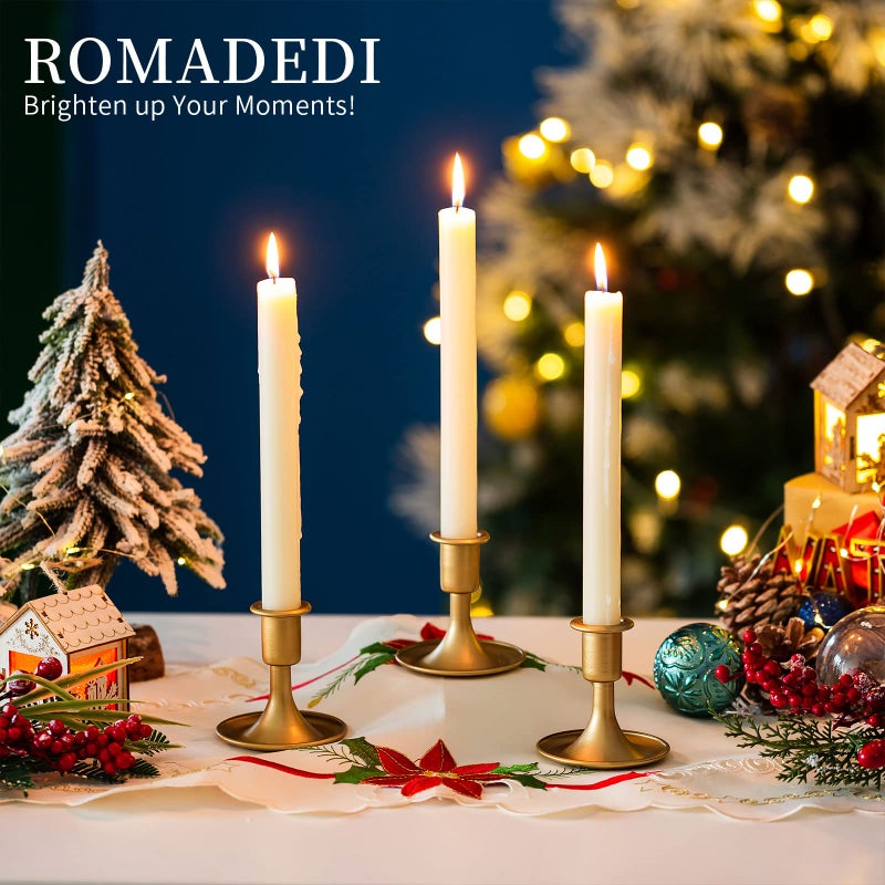 Romadedi Candlestick Holders Taper Candle Holders, Romadedi Gold Candle Stick Candle Holder for Table Centerpiece, Wedding Reception, Festive Christmas Mantel Decoration or Home Decor, Set of 2 - Image 3