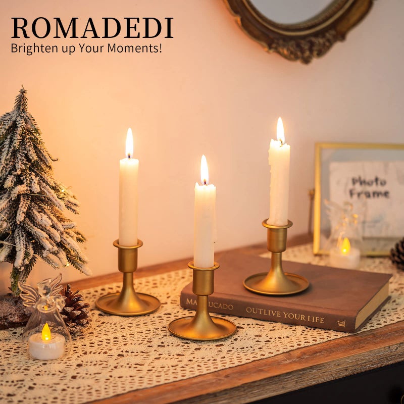 Romadedi Candlestick Holders Taper Candle Holders, Romadedi Gold Candle Stick Candle Holder for Table Centerpiece, Wedding Reception, Festive Christmas Mantel Decoration or Home Decor, Set of 2 - Image 2