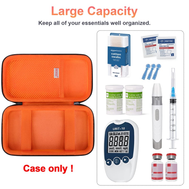 BOVKE Diabetic Supplies Travel Case, Storage Carrying Bag for Diabetes Testing Kit, Blood Glucose Monitor Meters, Test Strips, Medication, Lancets, Needles, Syringes and Other Diabetic Supplies, Black - Image 2