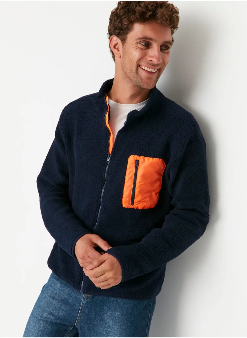 trendyol Contrast Pocket Zip Through Sweatshirt