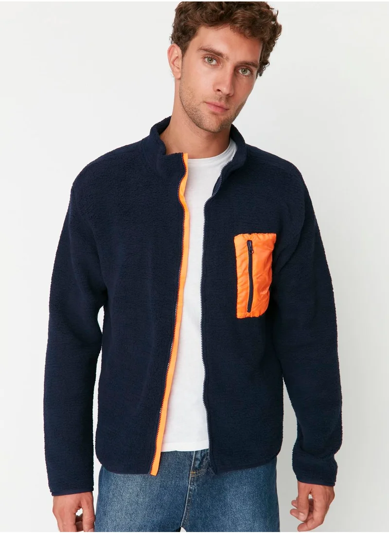 trendyol Contrast Pocket Zip Through Sweatshirt