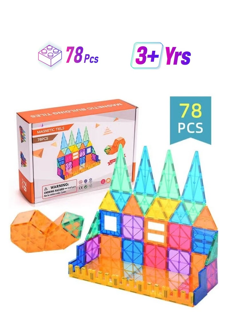 Loquat Magnetic Building Blocks, 78 Piece Set Magnetic Tiles, 3D Magnetic Educational Construction Magnetic Toys, Magnetic Blocks Building Toys for 3 4 5 6 Year Old Boys Girls Birthday Gifts  - Image 1
