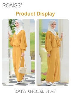 roaiss 2Pcs Women's Casual Set Long-Sleeved Top + Pants of The Same Color Malay Indonesia Style Loose Casual Comfortable Clothes Suit  - Image 1